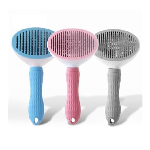 Escova Rasqueadeira Tira Pelos Pet Cães e Gatos - Botão Remove Pelos Formato Ergônomico JinPIng® (Azul)