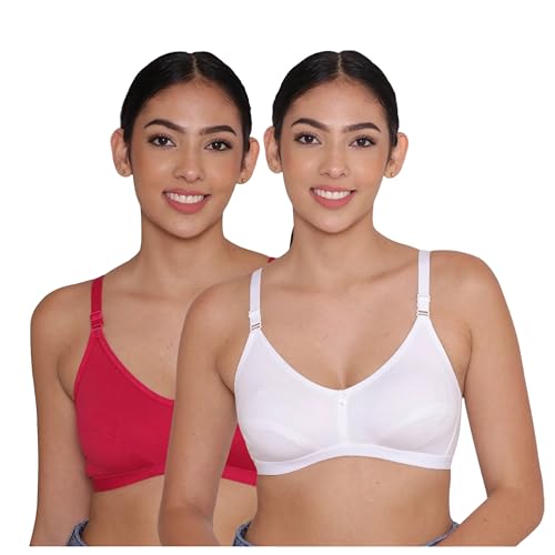 Image of INKURV Everyday Bra for Women's and Girls | Non Padded | Non Wired | Full Coverage Bra in Rich Cotton Fabric - Paris | Combo of 2 |