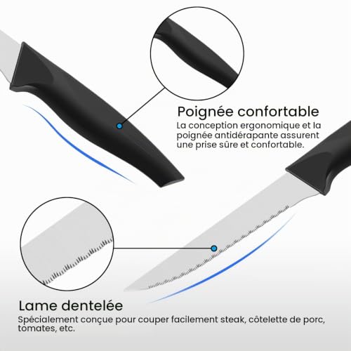 Pleafind Lot de 8 couteaux à steak, couteaux à steak tranchants avec lame dentelée, couteaux à steak en acier inoxydable, couteaux à pizza, couteaux de table, couteaux à steak, couverts à steak, set – vue 3