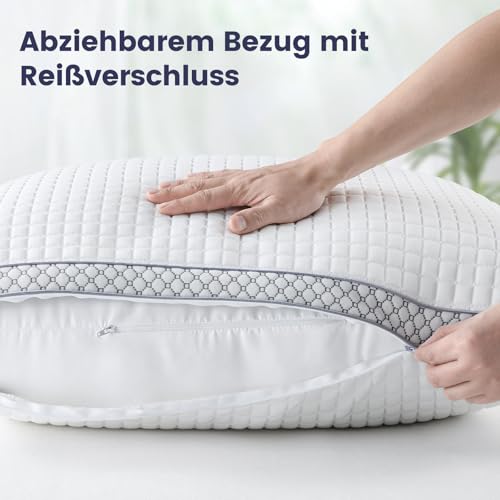 BedStory kopfkissen 80x80 mit abziehbarem Bezug,Verstellbare Faserfüllung Hotel Kissen mit reißverschluss, 2er Set Kissen aus 1500g x 2 mikrofaser, Waschbares nackenkissen für Allergiker – Bild 3