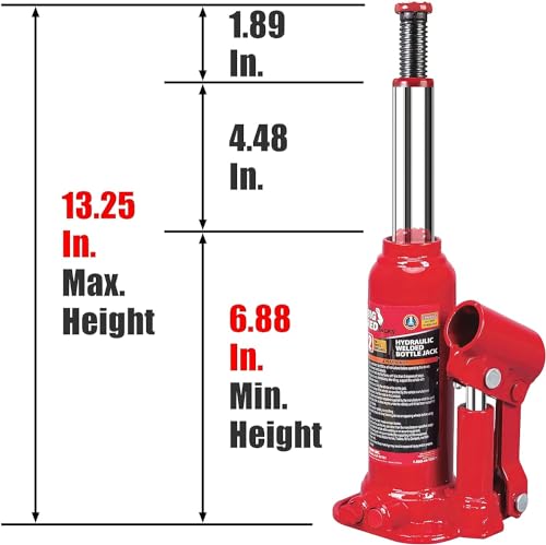 Image of BIG RED T90203C Torin Welded Car Bottle Jack with Vertical and Horizontal Usage: Capacity 2 Ton (4,000 LBs), Red
