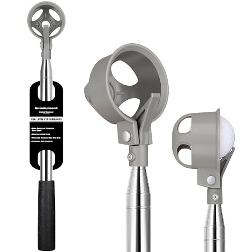 Goashpeaot Pro Auto-Lock Golf Ball Retriever, Golf Ball Retriever Telescopic for Water 9Ft/12Ft/14.5Ft/16.3Ft with Heavy-Duty Stainless Steel Shaft & Non-Slip Rubber Grip (Grey, 12Ft)