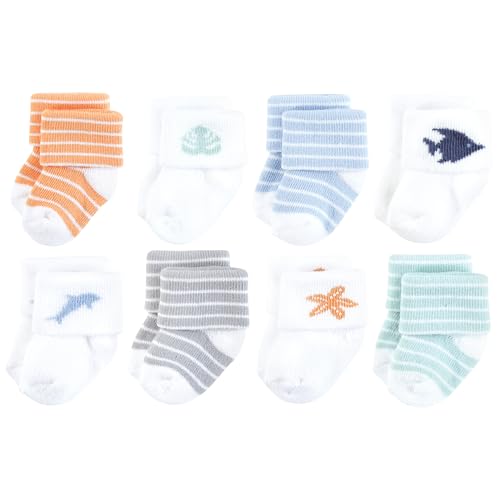 Hudson Baby Unisex Baby Cotton Rich Newborn and Terry Socks, Starfish, 6-12 Months