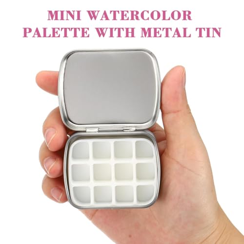 Image of HASTHIP 12 Well Mini Paint Palette Tin Box - Portable Tiny Gouache Palette with Lid Empty Metal Travel Watercolor Palettes Storage Case for Acrylic Paint, Watercolor, Nail Painting, DIY Craft