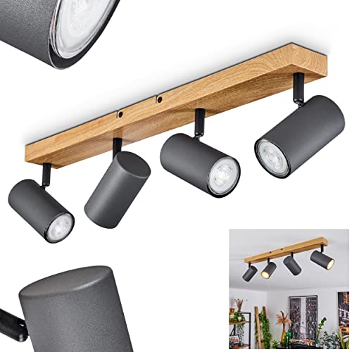 Plafonnier Javel, lampe en métal optique bois et noir avec un abat jour en métal anthracite, luminaire peuvent être orientées idéal dans un séjour moderne, 4 x GU10, ampoule(s) non incluse(s)
