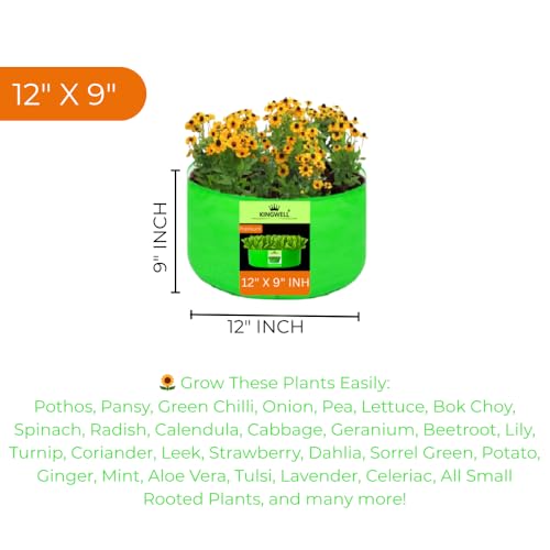Image of Kingwell grow bags 12x9 inch pack of 8 Grow Bag For Terrace Garden Leafy Vegetable Plant Grow Bags Fruits Growing Containers For terrace Gardening