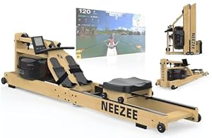 Neezee Rudergerät für Zuhause, Klappbar Rudergerät Wasser aus Massivholz mit Bluetooth-Monitor und Tablet-Halterung, Max 200kg Belastbar, Platzsparend
