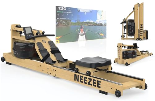 Neezee Rudergerät für Zuhause, Klappbar Rudergerät Wasser aus Massivholz mit Bluetooth-Monitor...