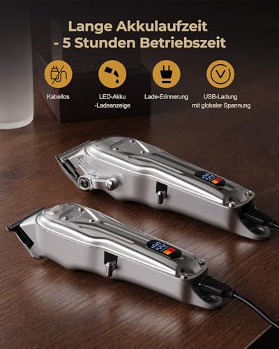 Vgrpro Haarschneidemaschine,Schnurlose Haarschneider Herren und Trimmer Herren Set, Haarschneide set mit langer Akkulaufzeit, elektrischer Haartrimmer für die Familie,Barbier, Friseur (Silber）