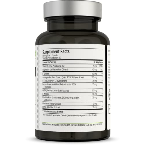 Les Labs Mood Boost – Stress Relief, Mood Support, Deep Relaxation & Improved Sleep – 5-Htp, Ashwagandha, Rhodiola Rosea, Magnesium, L-Theanine & Gaba – 60 Capsules #TOP1