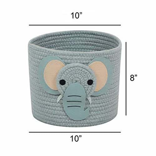 T&T Homewares Small Cotton Rope Baskets With Safari Theme Design For Baby Diaper Organizer, Nursery Storage, Nursery Room Decor, Kids Room Organizer, Cat Dog Toy Storage (Small Elephant) #TOP1