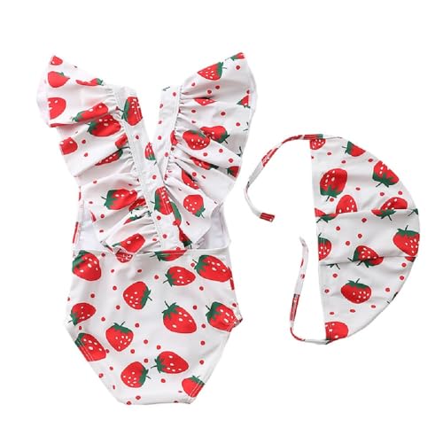 FreeLu Toddler Baby Girl Cross-Back Swimsuit One Piece Flounce Swimwear Summer Bathing Suit with Hat 18M - 6T2