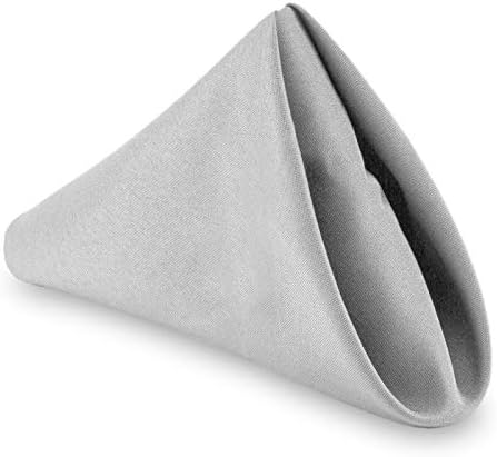 Lann's Linens - 1 Dozen 17" Cloth Dinner Table Napkins - Machine Washable Restaurant/Wedding/Hotel Quality Polyester Fabric - Silver