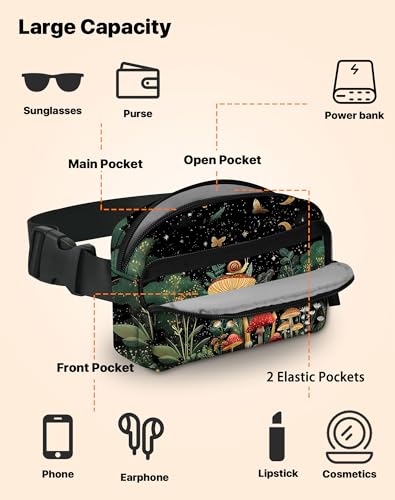 Image of Mushroom Fanny Pack Lightweight Belt Bag Fashion Waist Pouch | Waterproof, Crossbody Bags for Women, Sports, Running, Traveling, Hiking