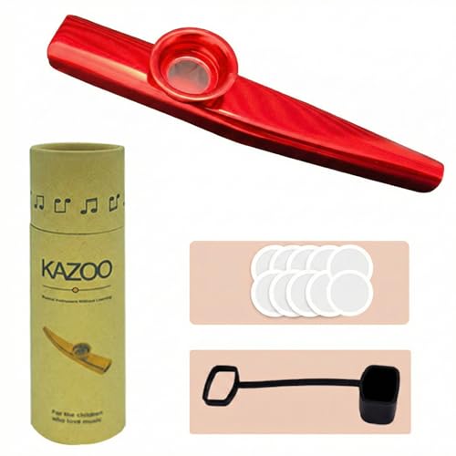 JYNVO Kazoo Instrumento musical (vermelho), com 10 membranas, capa protetora e tubo, instrumento musical original, desperta criatividade e vocal, ideal para Ukelele guitarra companheiro e iniciantes
