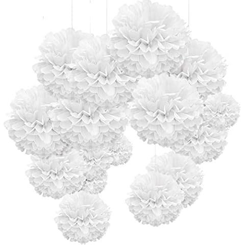 WEARXI Wedding Decoration Vintage Lanterns, 24 Pompoms Decoration White, Tissue Paper Pompoms, Party Decoration, Christening Confirmation Decoration, Valentine's Day Decoration, Vintage Decoration Cover