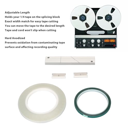 Image of Tape Splicing Block Kit for Revoxsonido, Reel to Reel 1 /4 10in Professional Tape Splicing Block for Open Reel Tape Media with 2 Reels of Tape and 2 Cutters. Green