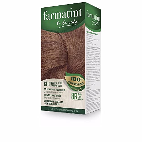 Farmatint Gel 8R Rubio Claro Cobrizo | Color Natural y Duradero | Componentes Vegetales y Aceites Naturales | sin Amoníaco | sin Parabenos | Dermatológicamente Testado