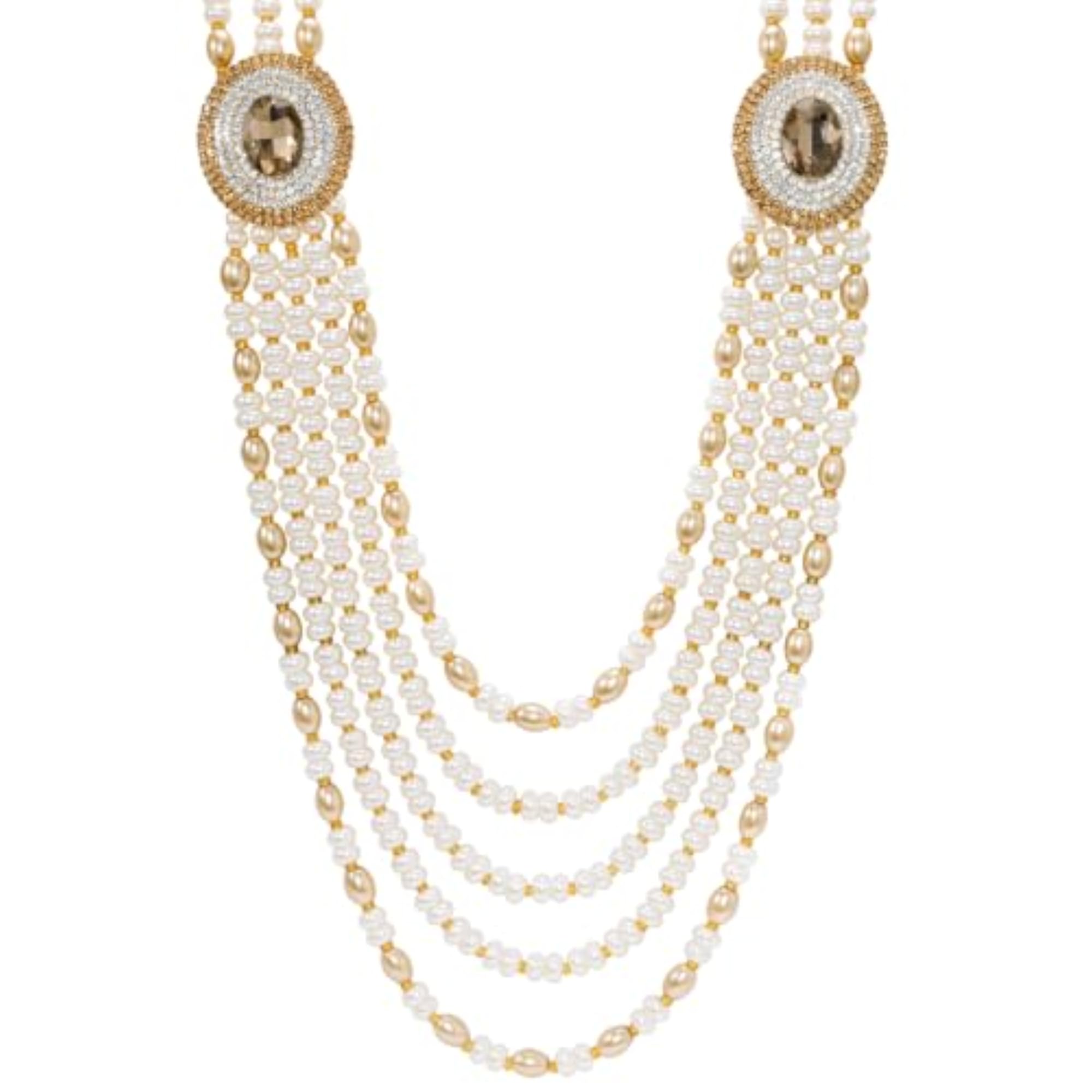 Champagne White Multi Layer Shervani Haar Necklace, Men's Ethnic Jewellery