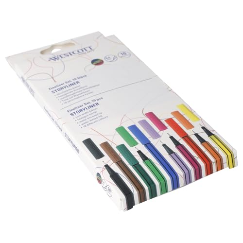 Westcott STORYLINER Fineliner Mix 10 Stück | Premium Fineliner mit 0,4mm Strichstärke | Präzise Strichführung, metalleingefasste Spitze, schnelltrocknende Tinte auf Wasserbasis | E-744256 00