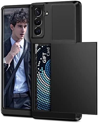 Vunake for Samsung S22 Case with Card Holder Galaxy S22 Phone Case Dual Layer Hybrid Credit Wallet Case Heavy Duty Shockproof Case Armor Bumper Protective Case Cover for Samsung Galaxy S22,Black