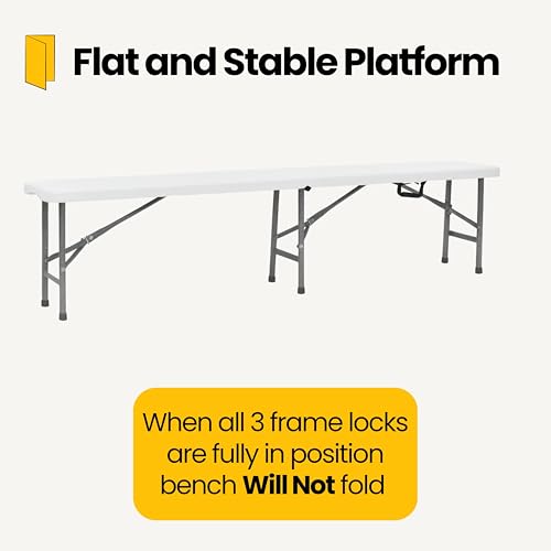 BTEXPERT Set of 2, 6 feet Plastic Folding Bench Indoor Outdoor Portable Picnic Party Garden Dining Seat Camping Soccer Multipurpose Activities w/Handle UV Waterproof Steel Frame Stackable Fold-in-Half by BTEXPERT - Used condition - Image 7