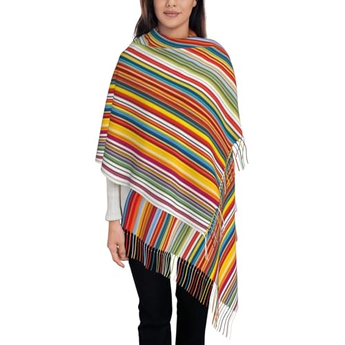 XDCYWBZDBC Langer Schal mit bunten Streifen, Kaschmir, weicher warmer Schal, Damen, Wolle, Fransen, langer Schal, für den täglichen Gebrauch, verschiedene Anlässe, Schwarz , One size