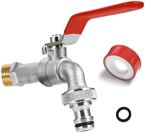 SPGOOD Wasserhahn Garten, 1/2 Zoll Anschluss, Kugelhahn Aussen(Rot) | Messing Rost, Frostsicher, mit 2 x 3/4 Zoll Abgänge, Schlauchanschlüsse, 1x Rollendichtband für Waschmaschine
