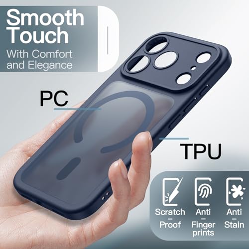 Image of JETech Magnetic Case for iPhone 17 Pro 6.3-Inch Compatible with MagSafe, Shockproof Slim Phone Cover with Built-in Camera Control Button, Matte Translucent Back (Dark Blue)