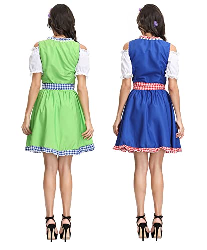 Duitse Fancy Dress Dames Oktoberfest Dirndl Jurk Formele Jurk Beierse Meisjes Kostuum Midi Jurk, Rood/Groen - Afbeelding 4