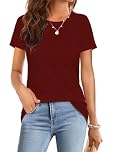 Suncife Womens Summer Casual Basic Tshirts Crewneck Short Sleeve T Shirt Tops Tees (Burgundy,L)