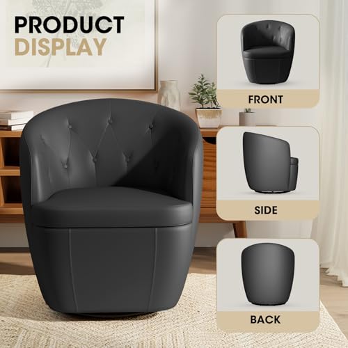 Image of Couchus 360 Swivel Leather Accent Chair, Modern Barrel Club Chair with Leather Upholstery and Sturdy Base, Comfortable Armchair for Living Room, Bedroom, Reading Nook