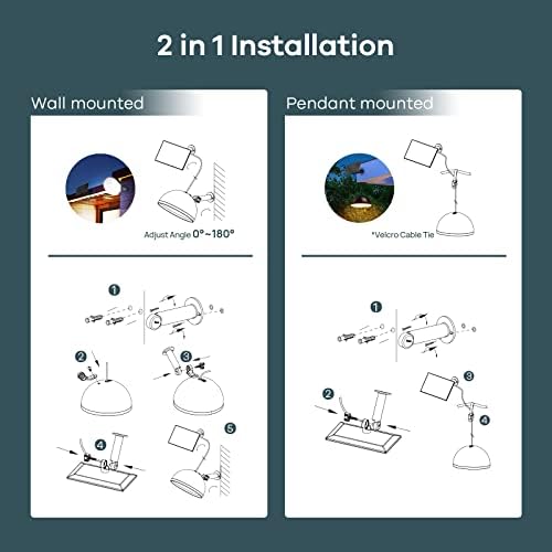 Linkind 38-LEDs Solar Pendant Light Outdoor Indoor, 2-in-1 DIY Solar Powered Shed Light Wall Light with 16.4ft Cord, Remote Control, Warm/Neutral/Daylight, IP67 Waterproof for Barn Balcony Corridor