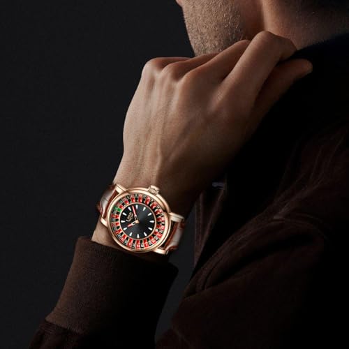 Image of LIGE Mens Roulette Wheel Watches Casino Themed Quartz Analog Watch 3ATM Waterproof Glowing Man Wrist Watches