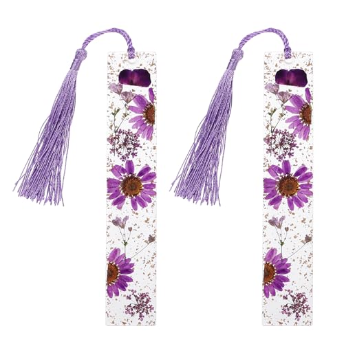 Marque-page pour femmes avec frange, le cadeau idéal en résine et fleurs séchées