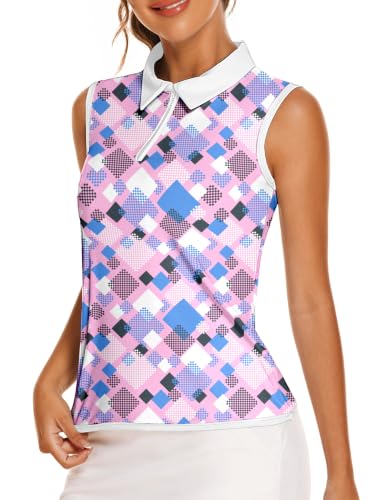Image of COOrun Golf Shirts for Women UPF 50+ Sleeveless Polo 1 /4 Zipper Tank Tops