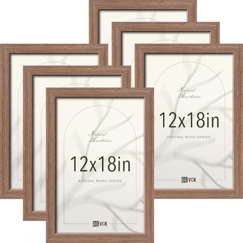 Image of VCK 12x18 Picture Frames Walnut - Wide Border Wood Poster Frame, Multi-Directional Display Family Photos, Office Prints, Studio /Gallery Artwork, Woodgrain Series, Wall Hanging, Set of 6