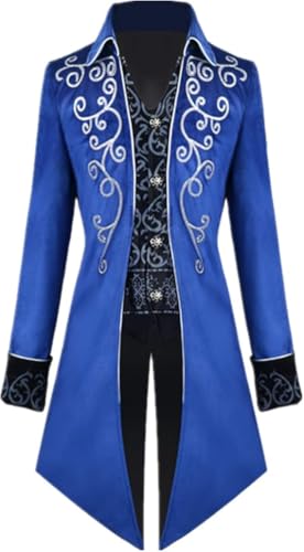 Men's Steampunk Vintage Tailcoat Jacket Gothic Tailcoat Coat Carnival Costumes,Medieval Clothing Men,Halloween Costume Men (Blue, S) - Image 2