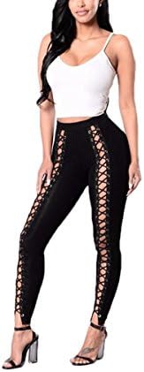 JingyangO Women's Sexy Casual High Waist Underwear Pants Lace Up Cross Elastic Leggings,Black,Large