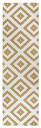NORTHRUGS Malta In- & Outdoor Wendeteppich - Flachgewebe, Geometrisches Design, ÖKO-TEX, Wetterfest & UV-beständig für Balkon, Terrasse, Garten - Ocker, 80x250cm