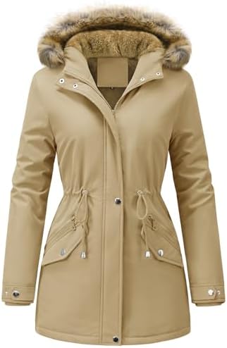 UMIPUBO Winterjacke Damen Parka Warm Wasserdicht Winterparka | Wintermantel mit Kapuze Gefüttert,Damenmantel Winter Thermo Coat Lang Mit Taschen,mit Kordelzug,S-XL