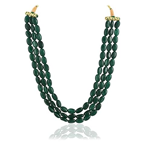 Ratnavali Jewels Green Quartz Triple Layer Beads Stone Strand Fashion Necklace Women Cover