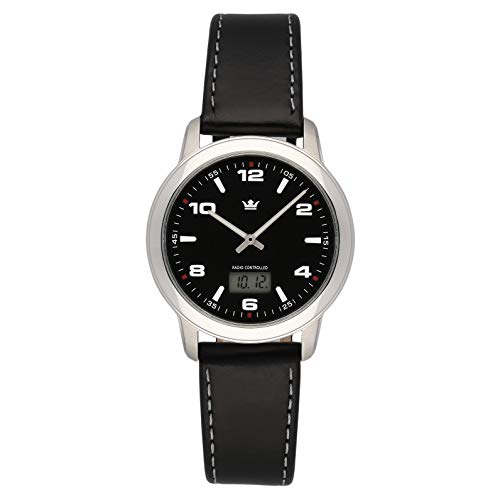 Marquis Herren Armbanduhr Funkuhr Schwarzes Lederarmband Mit Edelstahlverschluss Edelstahlgehäuse 4010-113