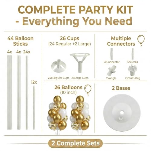 Image of Balloon Column Kit Floor-Set of 2 with Gold Balloons-5FT Balloon Tower Stand Sticks with Water Base&Pole,Balloon Pillar Decoration for Anniversary Birthday Party,Baby Shower,Wedding,Bachelorette Party