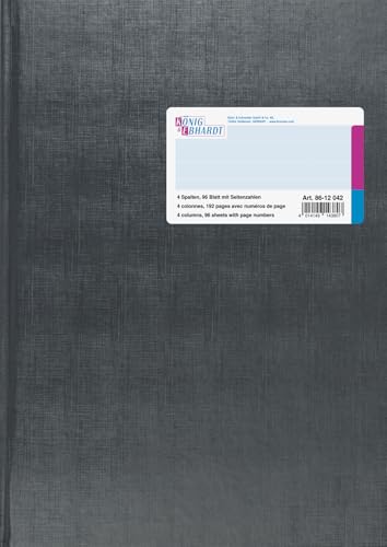 König & Ebhardt 8612042 Geschäftsbuch / Spaltenbuch (A4, mit festem Kopf 4 Spalten, 32 Zeilen, 80g/m², 96 Blatt Fadenheftung, mit Seitenzahl)