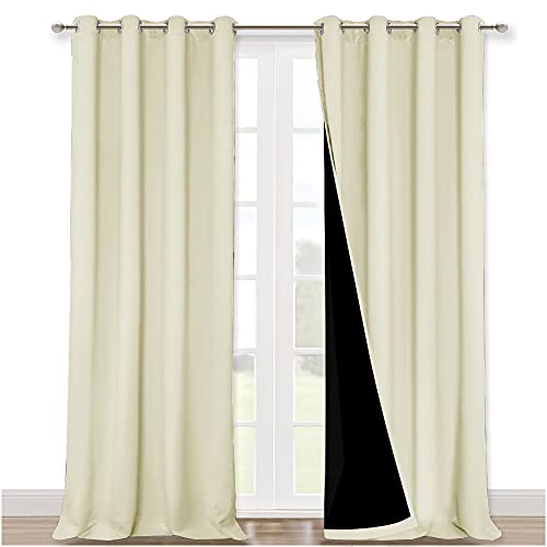 NICETOWN Thermal Insulated 100% Blackout Curtains, Noise Reducing Performance Drapes with Black Lining, Full Light Blocking Drapery Panels for Patio (Beige, 1 Pair, 52 inches x 95 inches) Be