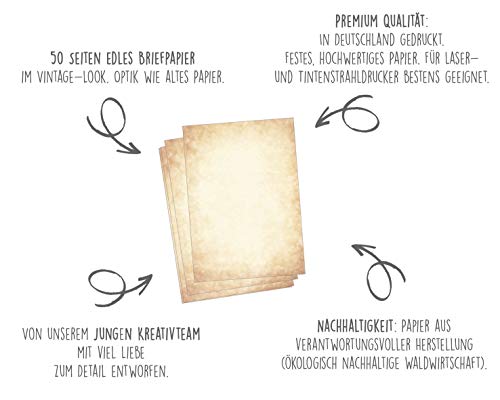 Edition Seidel Premium Briefpapier Vintage Altes Papier 25 Blatt DIN A4 120g/qm Motivbriefpapier Mittelalterliches Bastelpapier Urkunde Urkundenpapier Optik ähnlich Pergamentpapier