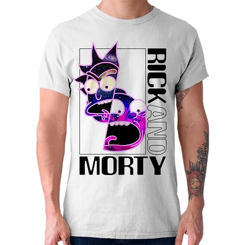 RICK AND MORTY Cosmic Interdimensional Face Split Cartoon Casual Adult Unisex Men’s and Women’s Short Sleeve T-Shirt, White, S