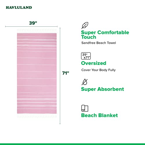 Havluland Sale Pack Of 2 Turkish Beach Towels 100% Cotton Super Absorbent Quick-Dry Sand Free Beach Towel Oversized 71X39 Lightweight Beach Blanket Soft Turkish Bath Towel Travel Towels (Pink) #TOP2
