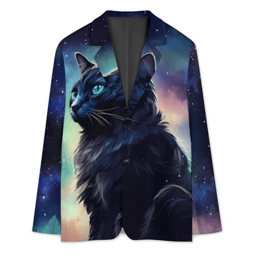 Galaxy Sky Moon Cat Men's Casual Blazers Slim Fit Sport Coats Blazer Two Buttons Suit Jacket for Work Party3